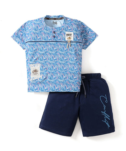 Conflict Half Sleeves T-Shirt & Shorts Set | Blue