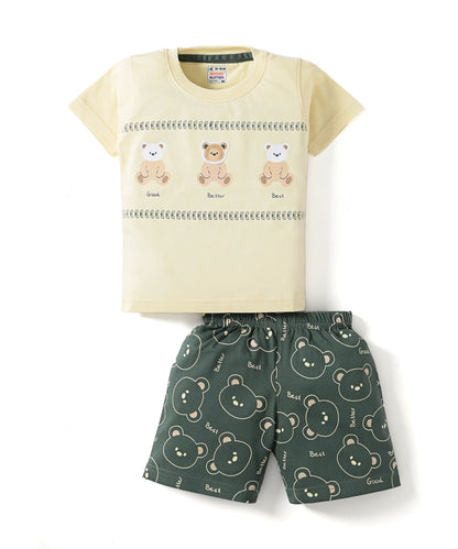 Teddy Trio Half Sleeves T-Shirt & Half Pant Set | Green