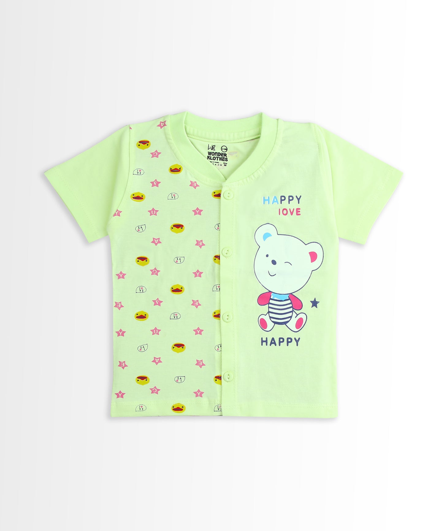 Happy Bear Half Sleeves Front Open T-Shirt & Half Pant Set | Green