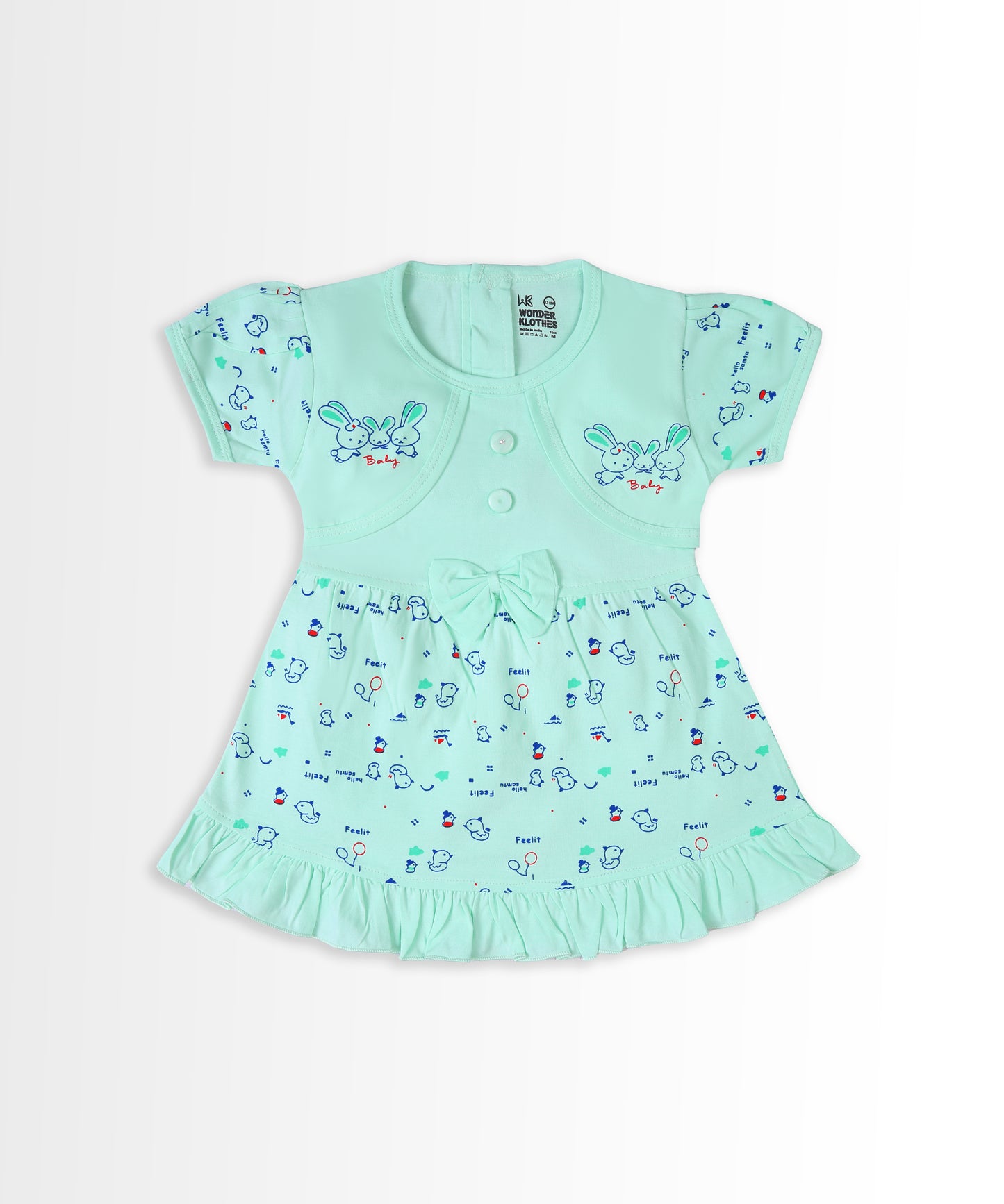 Baby Birds Half Sleeves Frock & Bloomer Pant Set | Green