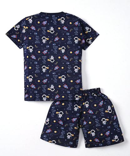 Surfing Beach and Moon Space Half Sleeves T-Shirt & Half Pant Set | Pack of 2