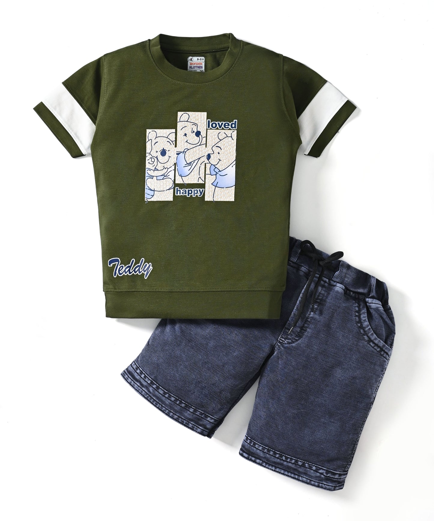 Happy Teddy Half Sleeves T-Shirt & RFD Shorts Set | Green