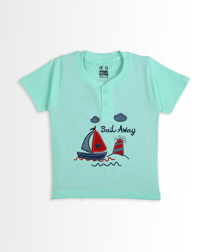 Sail Away Half Sleeves T-Shirt & Half Pant Set | Green