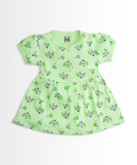 Elephant Half Sleeves Frock & Bloomer Pant Set | Green
