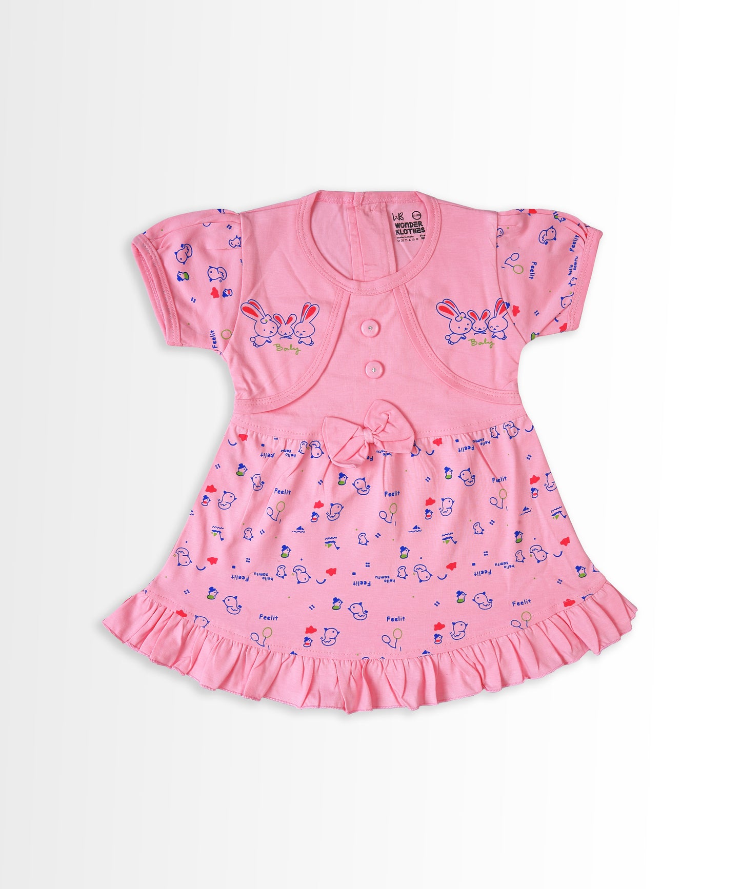 Baby Birds Half Sleeves Frock & Bloomer Pant Set | Pink