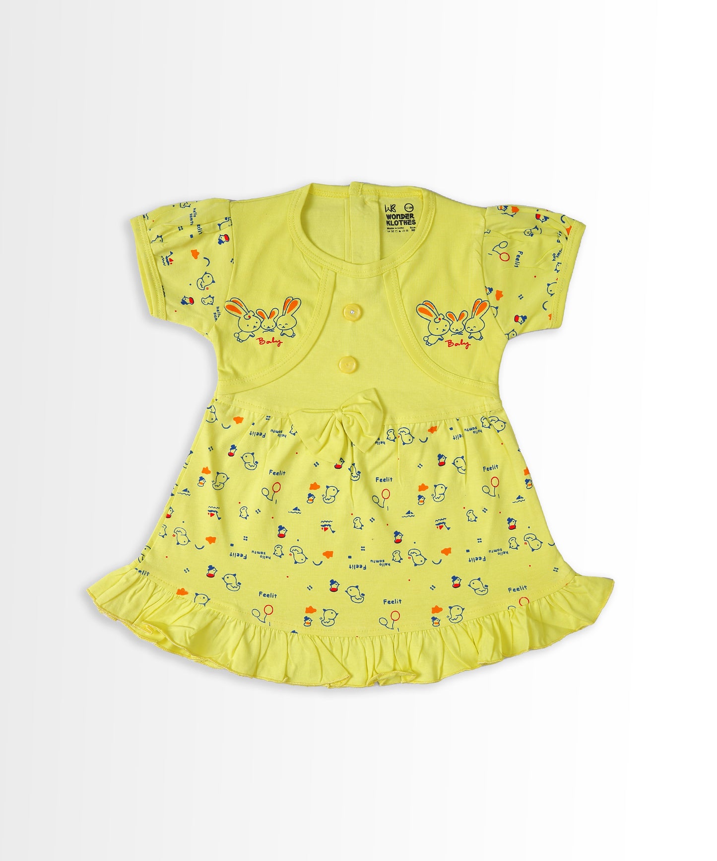 Baby Birds Half Sleeves Frock & Bloomer Pant Set | Yellow