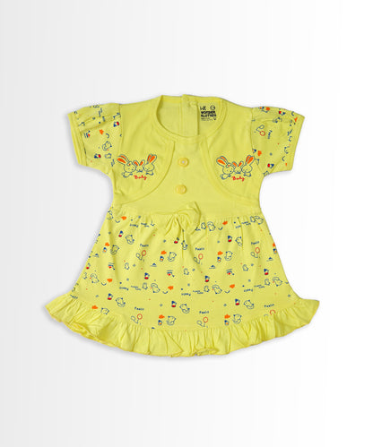 Baby Birds Half Sleeves Frock & Bloomer Pant Set | Yellow