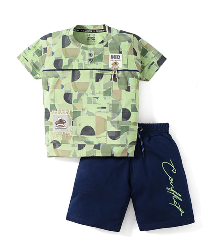 Conflict Half Sleeves T-Shirt & Shorts Set | Green