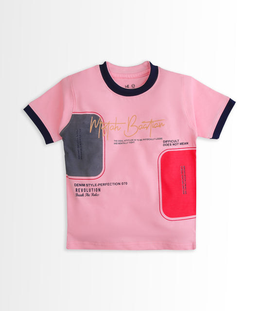 Miftah Half Sleeves T-Shirt & Half Pant Set | Pink