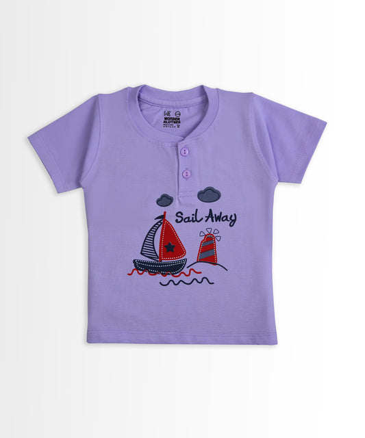 Sail Away Half Sleeves T-Shirt & Half Pant Set | Violet