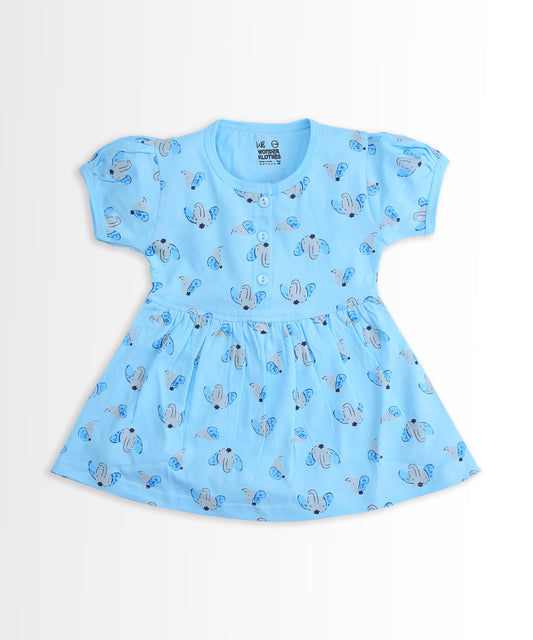 Elephant Half Sleeves Frock & Bloomer Pant Set | Blue