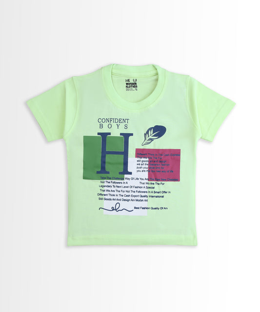 Feather Half Sleeves T-Shirt & Half Pant Set | Green