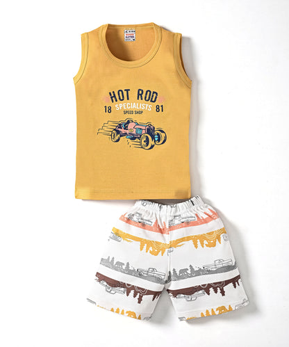 Hot Rod Racer Sleeveless T-Shirt & Half Pant Set | Yellow