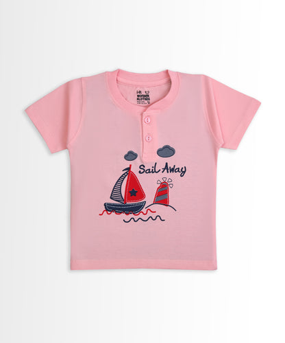 Sail Away Half Sleeves T-Shirt & Half Pant Set | Pink