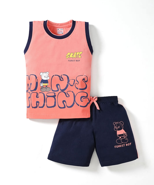Skate Things Sleeveless T-Shirt & Half Pant Set | Orange