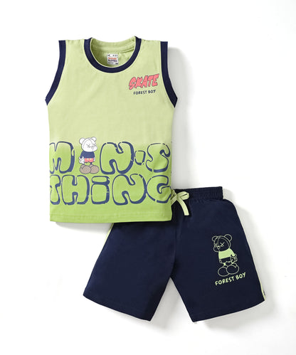 Skate Things Sleeveless T-Shirt & Half Pant Set | Green