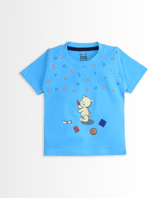 Teddy Alphabet Half Sleeves T-Shirt & Half Pant Set | Blue