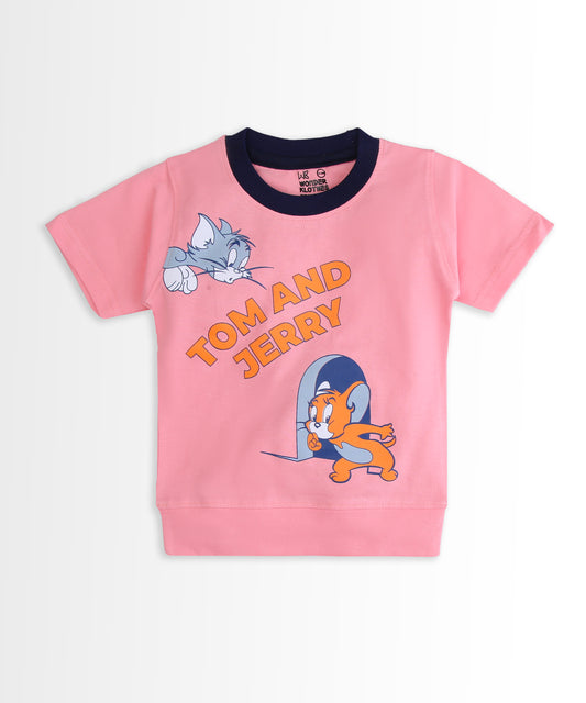 Tom and Jerry Half Sleeves T-Shirt & Half Pant Set | Pink