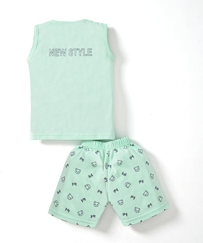 Strong Daddy Sleeveless T-Shirt & Half Pant Set | Green