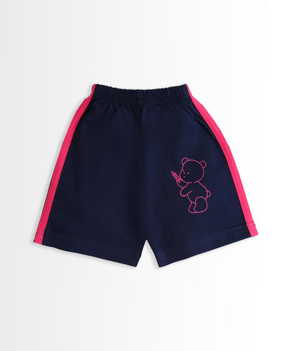 Teddy Alphabet Half Sleeves T-Shirt & Half Pant Set | Pink