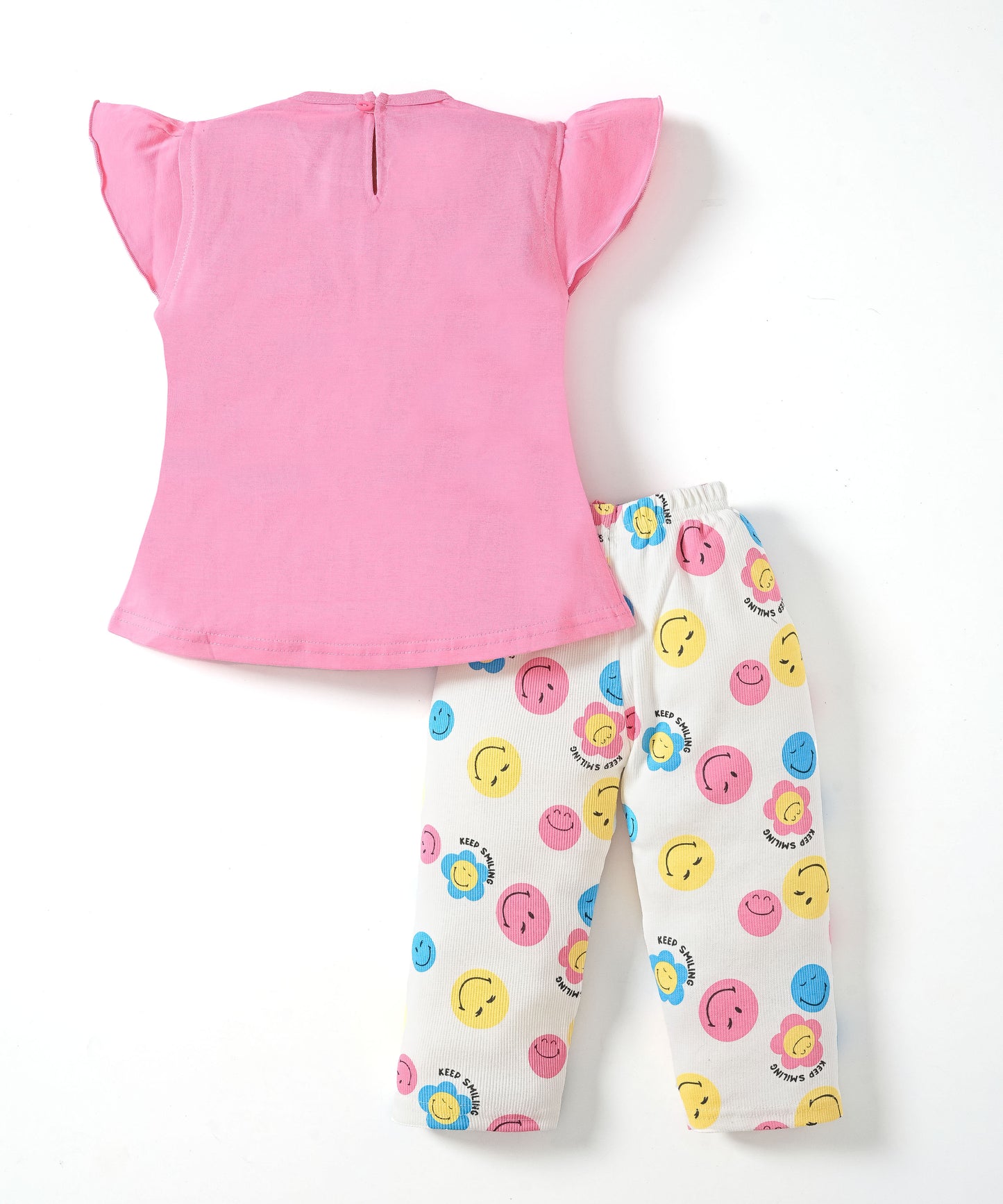 Smiley Faces Short Sleeves Top & Full Pant Set | Pink