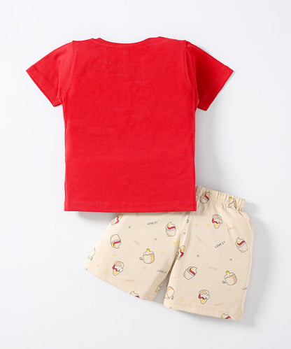 Sweet Scoops Half Sleeves Front Open T-Shirt & Half Pant Set | Red