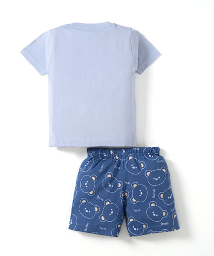 Teddy Trio Half Sleeves T-Shirt & Half Pant Set | Blue