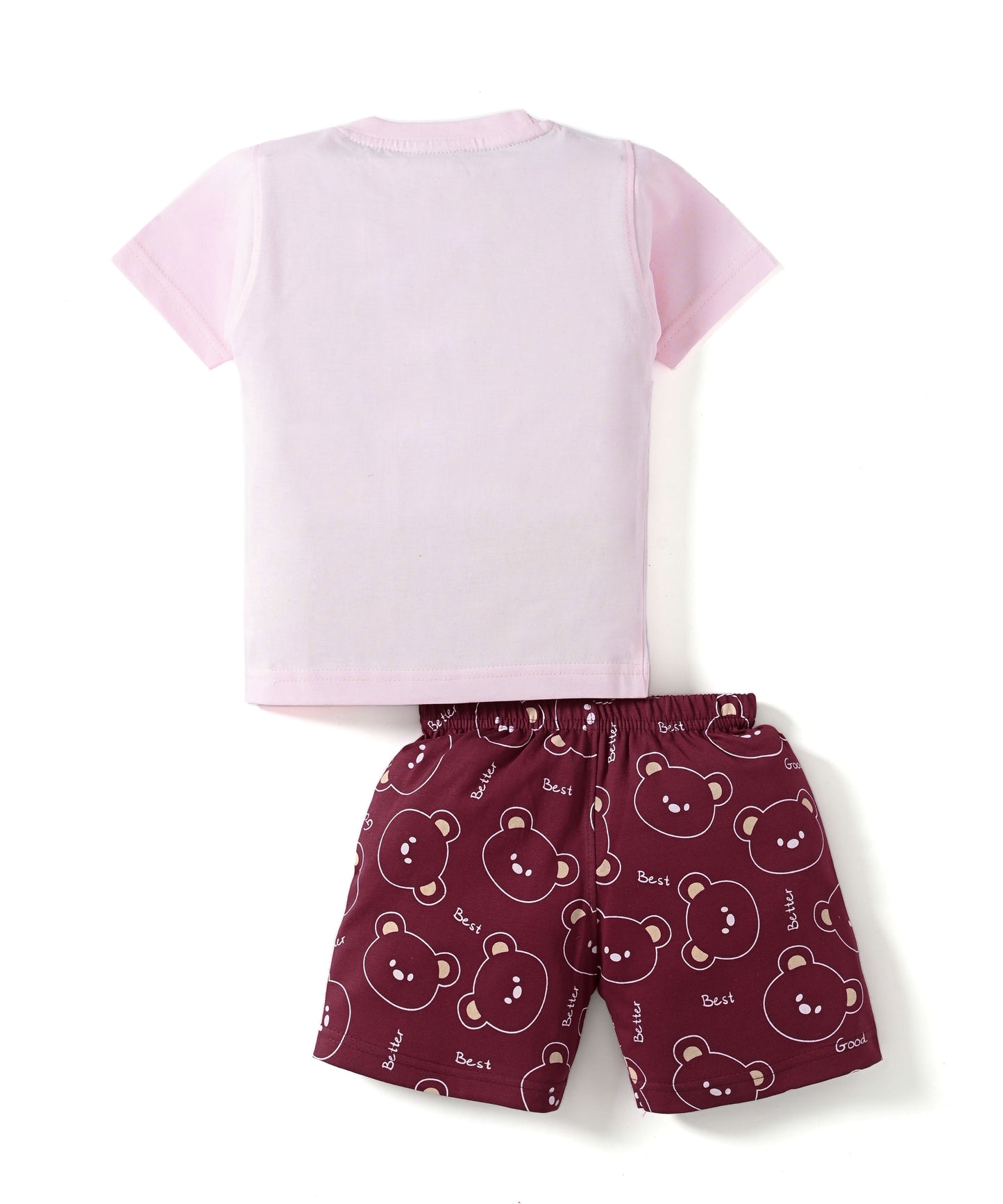 Teddy Trio Half Sleeves T-Shirt & Half Pant Set | Pink