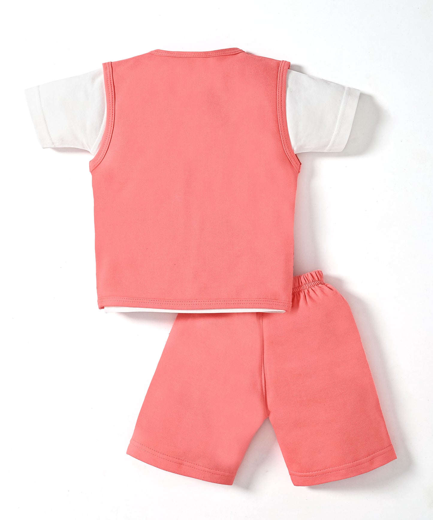 Driving Bear 3-Piece Half Sleeves T-Shirt & Half Pant Set with Sleeveless Jacket | Pink