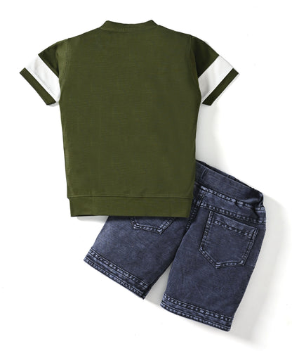 Happy Teddy Half Sleeves T-Shirt & RFD Shorts Set | Green