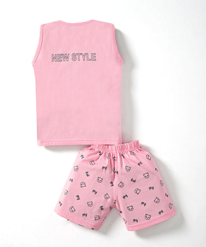 Strong Daddy Sleeveless T-Shirt & Half Pant Set | Pink