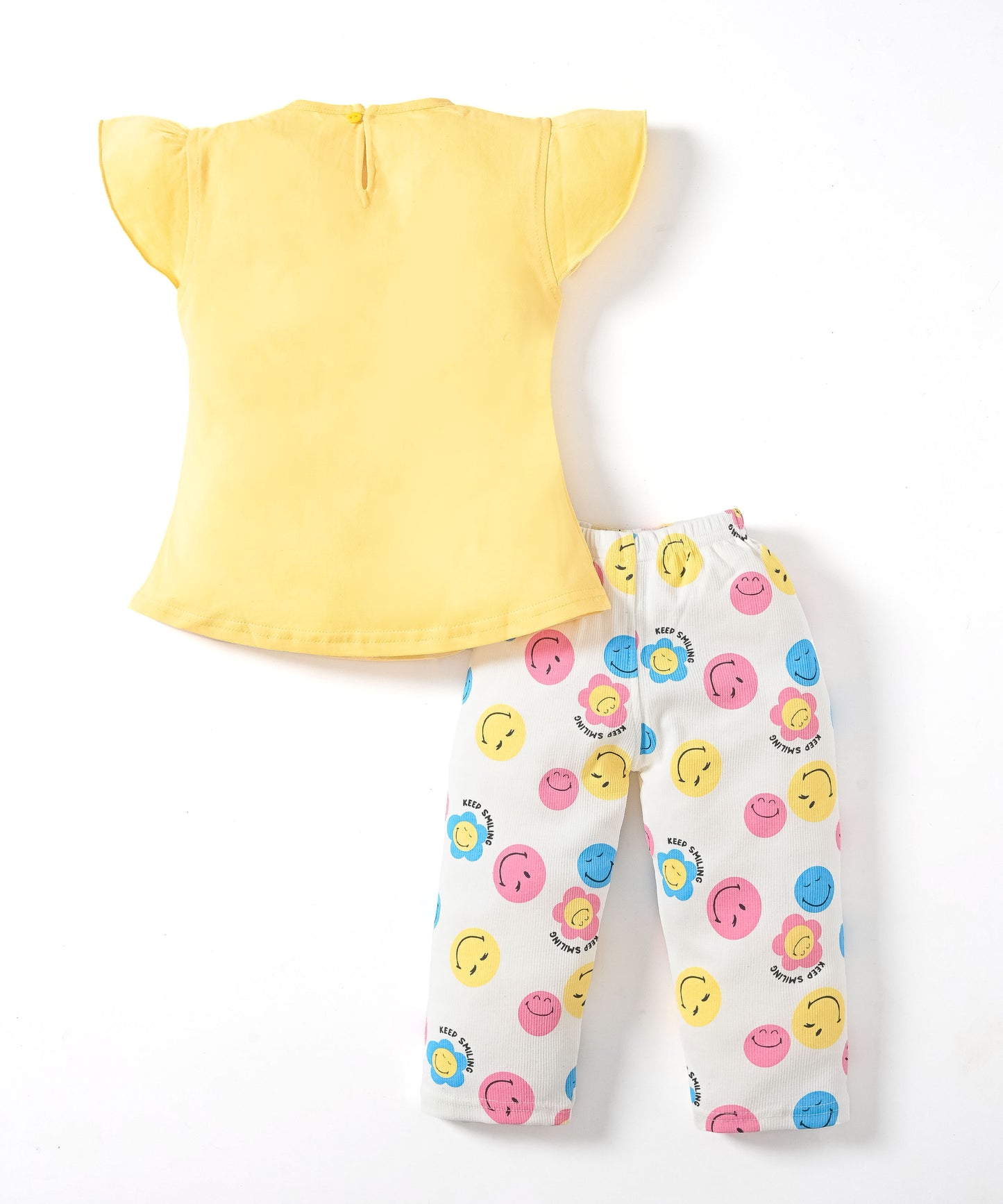 Smiley Faces Short Sleeves Top & Full Pant Set | Yellow