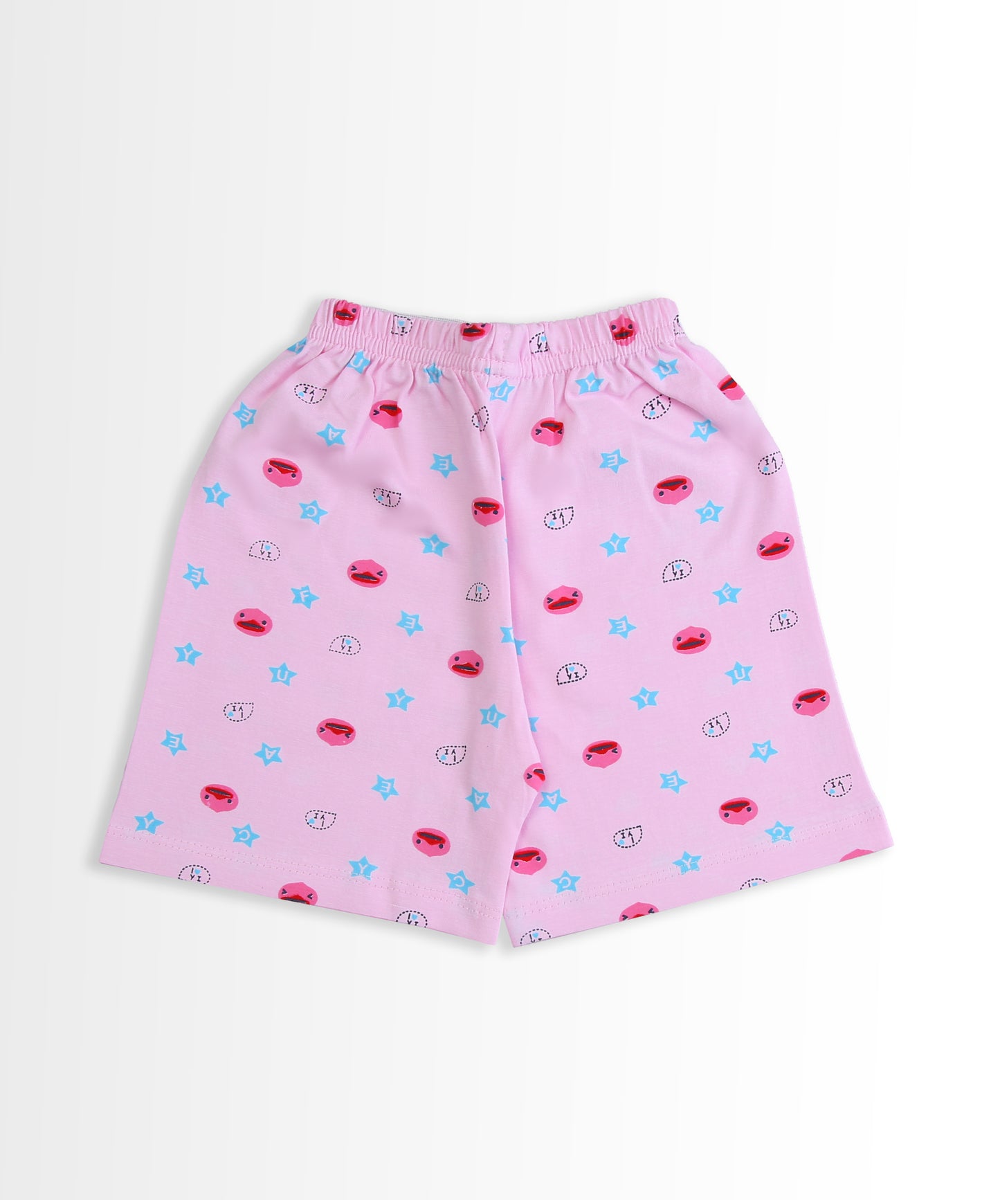 Happy Bear Half Sleeves Front Open T-Shirt & Half Pant Set | Pink