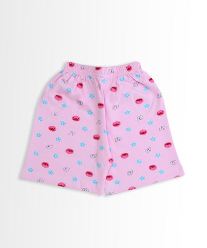 Happy Bear Half Sleeves Front Open T-Shirt & Half Pant Set | Pink