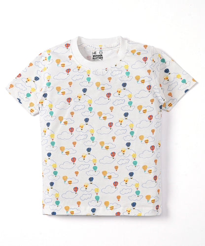 Moon Space and Hot Air Balloon Half Sleeves T-Shirt & Half Pant Set | Pack of 2