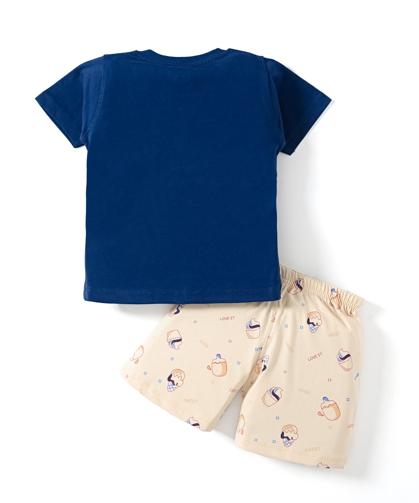 Sweet Scoops Half Sleeves Front Open T-Shirt & Half Pant Set | Blue