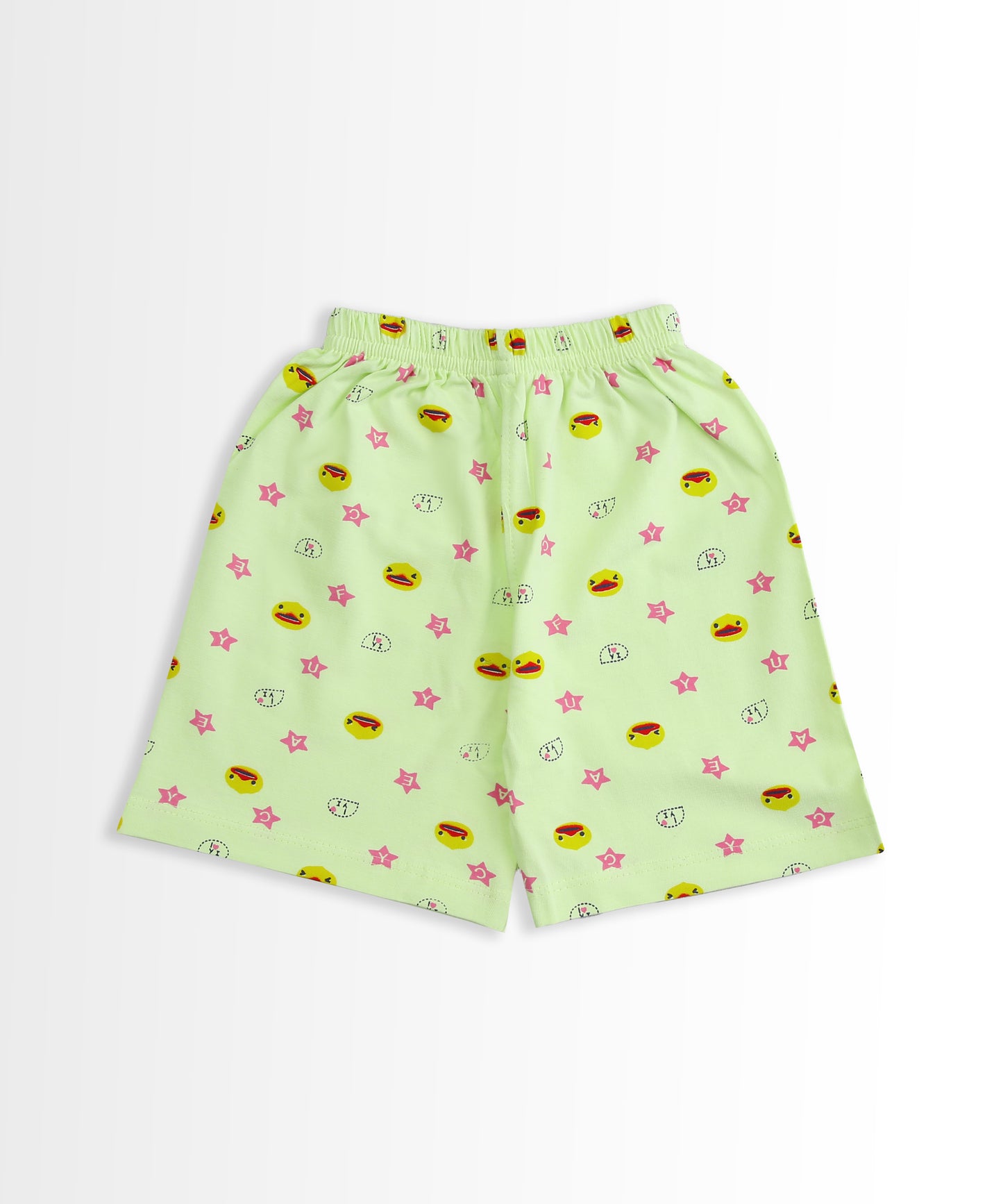 Happy Bear Half Sleeves Front Open T-Shirt & Half Pant Set | Green
