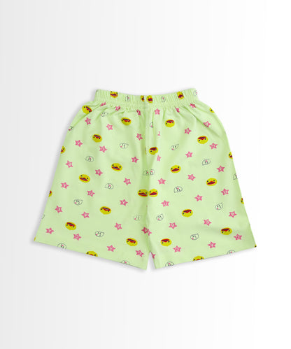 Happy Bear Half Sleeves Front Open T-Shirt & Half Pant Set | Green