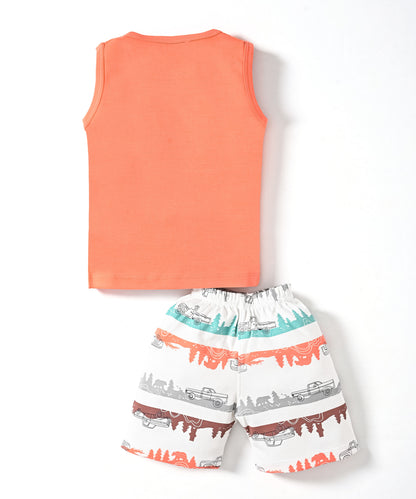 Hot Rod Racer Sleeveless T-Shirt & Half Pant Set | Orange
