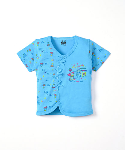 Friends Half Sleeves Front Open T-Shirt & Half Pant Set | Blue