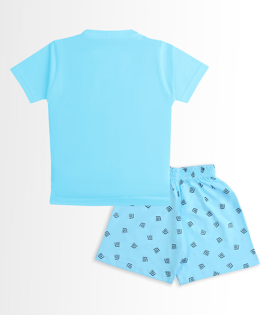 Feather Half Sleeves T-Shirt & Half Pant Set | Blue