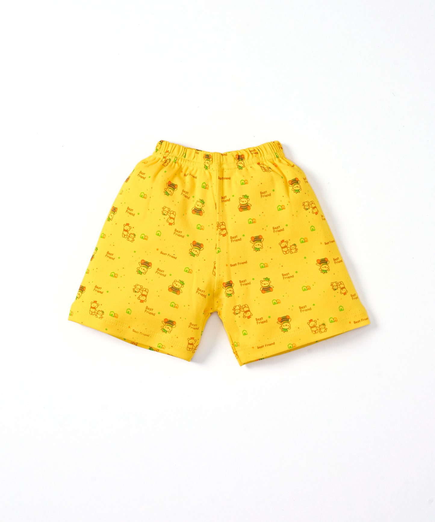 Friends Half Sleeves Front Open T-Shirt & Half Pant Set | Yellow