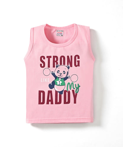 Strong Daddy Sleeveless T-Shirt & Half Pant Set | Pink