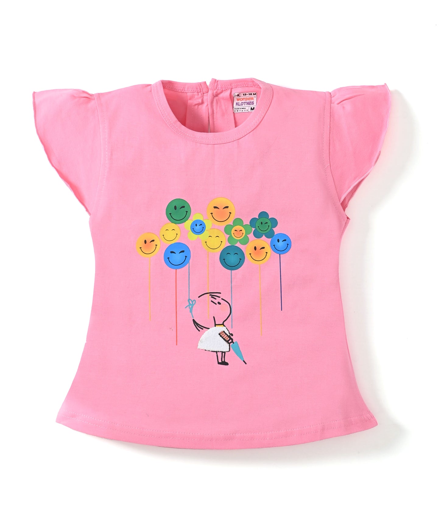 Smiley Faces Short Sleeves Top & Full Pant Set | Pink