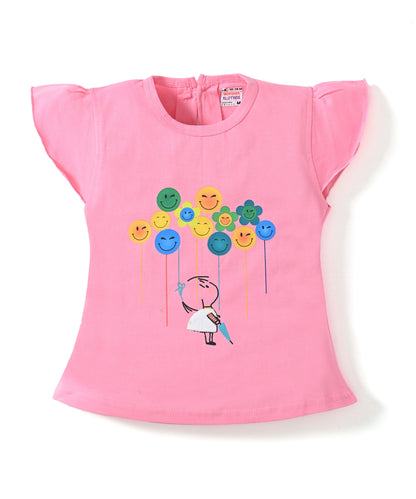 Smiley Faces Short Sleeves Top & Full Pant Set | Pink