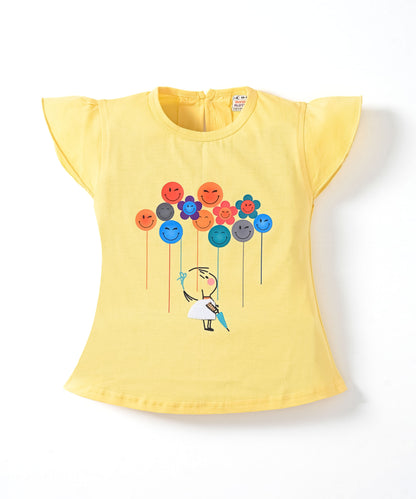 Smiley Faces Short Sleeves Top & Full Pant Set | Yellow