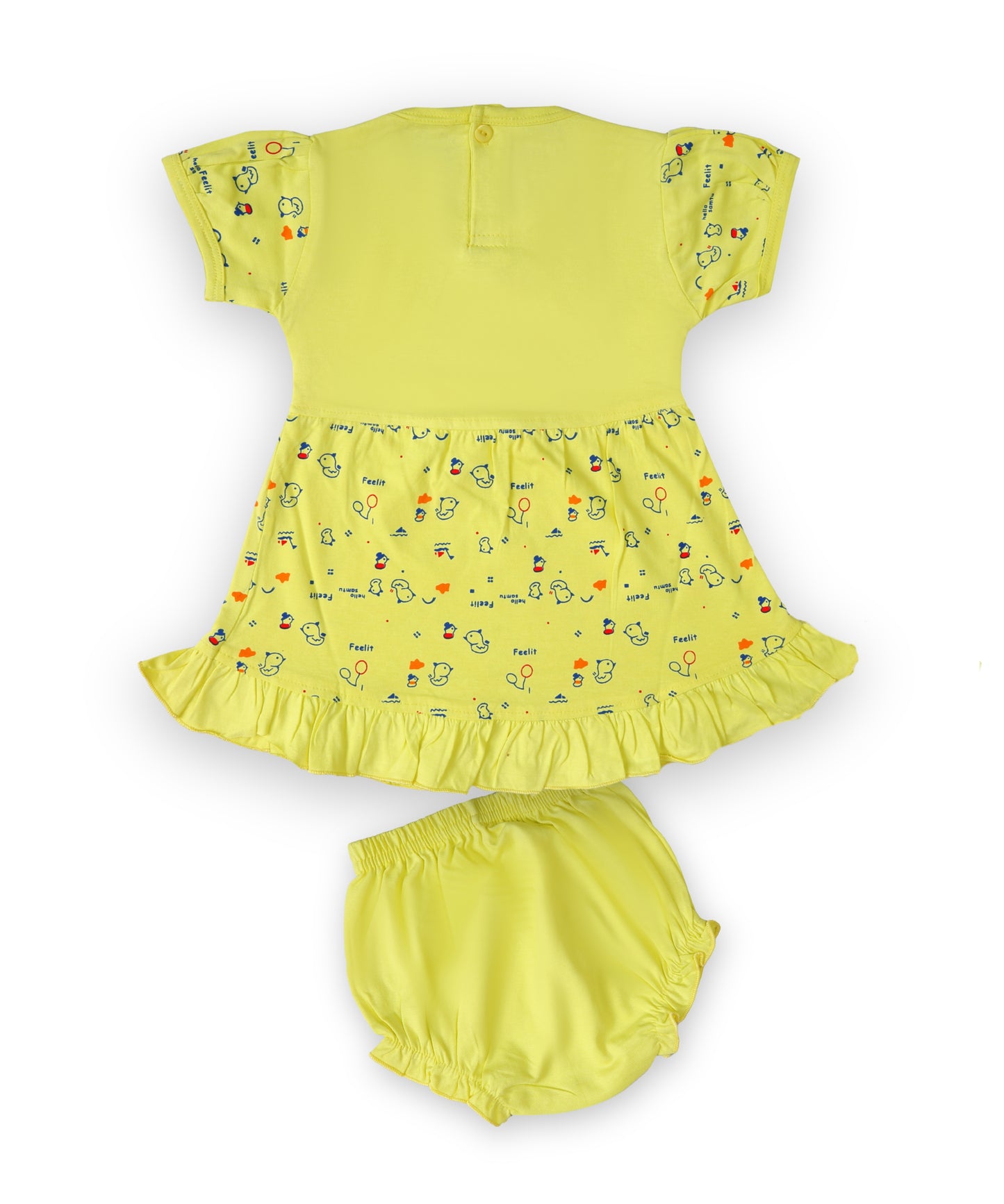 Baby Birds Half Sleeves Frock & Bloomer Pant Set | Yellow