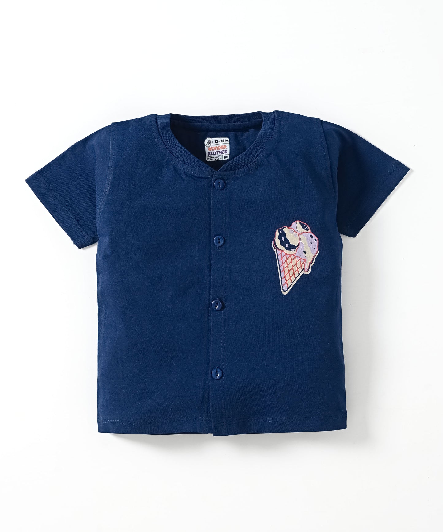 Sweet Scoops Half Sleeves Front Open T-Shirt & Half Pant Set | Blue