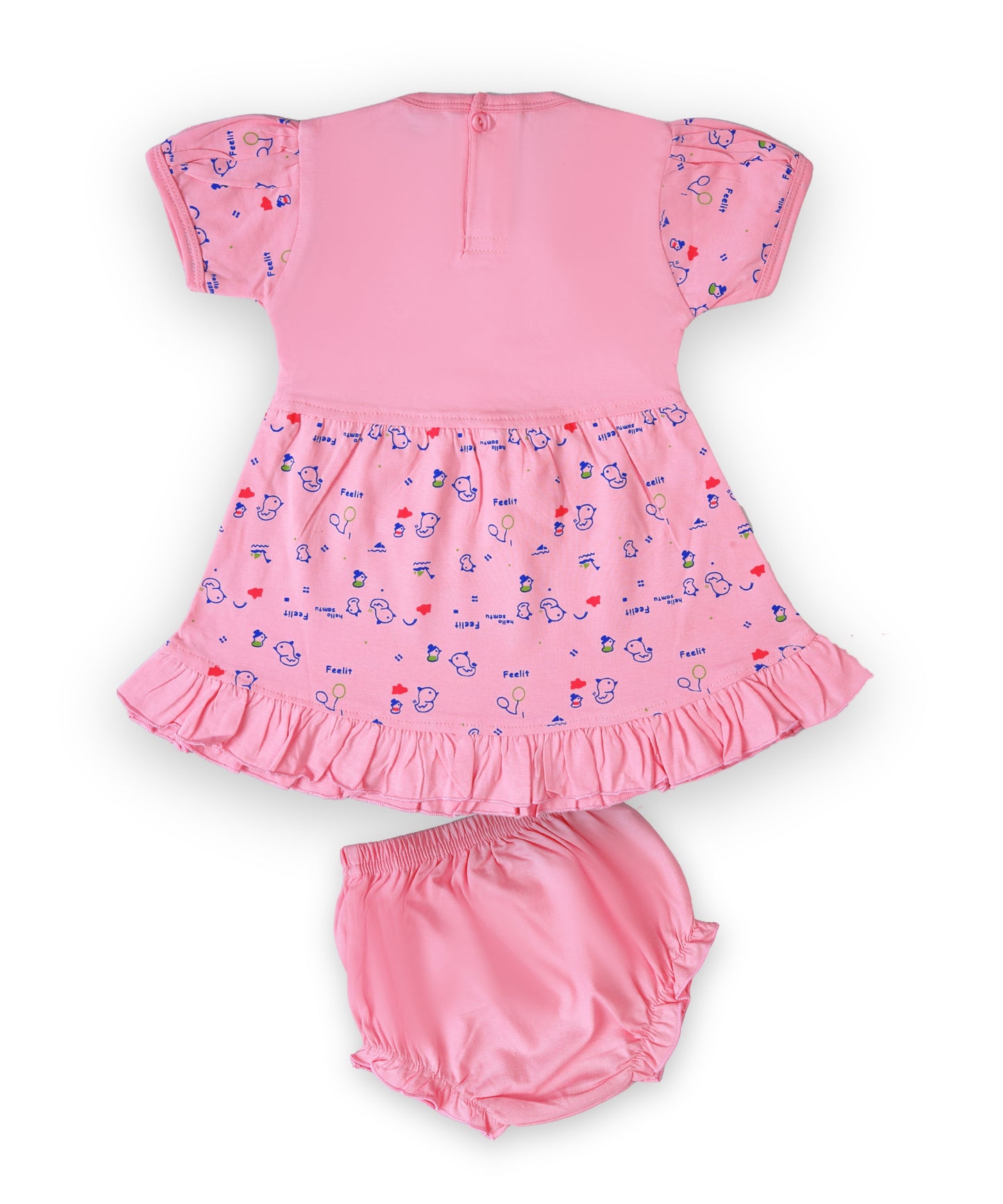 Baby Birds Half Sleeves Frock & Bloomer Pant Set | Pink