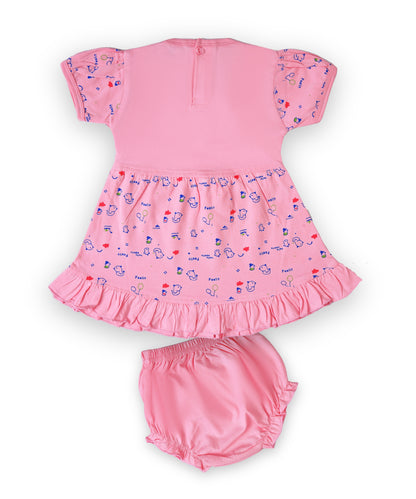 Baby Birds Half Sleeves Frock & Bloomer Pant Set | Pink
